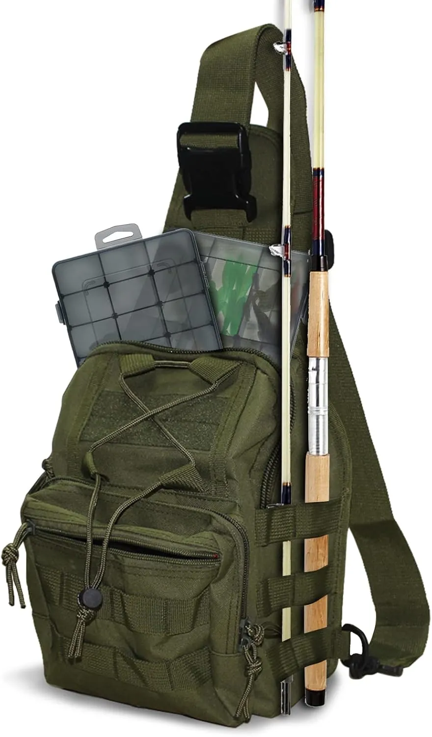 Fishing Backpack - Sling Bag with Rod Holder - Fly Fishing Tackle Bag - Gifts for Men and Women