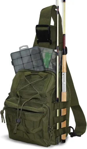 Fishing Backpack - Sling Bag with Rod Holder - Fly Fishing Tackle Bag - Gifts for Men and Women