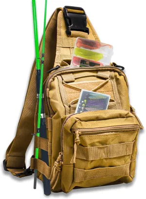 Fishing Backpack - Sling Bag with Rod Holder - Fly Fishing Tackle Bag - Gifts for Men and Women