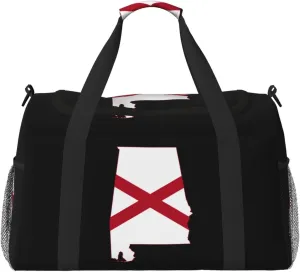 Flag Map Of Alabama Travel Duffel Bag Large Foldable Waterproof Overnight Bag For Beach Swim Bags Pool Sports Gym