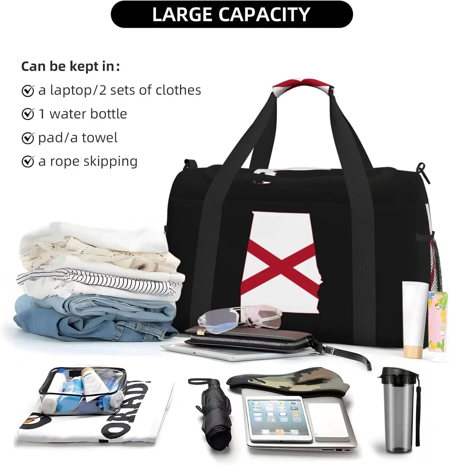 Flag Map Of Alabama Travel Duffel Bag Large Foldable Waterproof Overnight Bag For Beach Swim Bags Pool Sports Gym