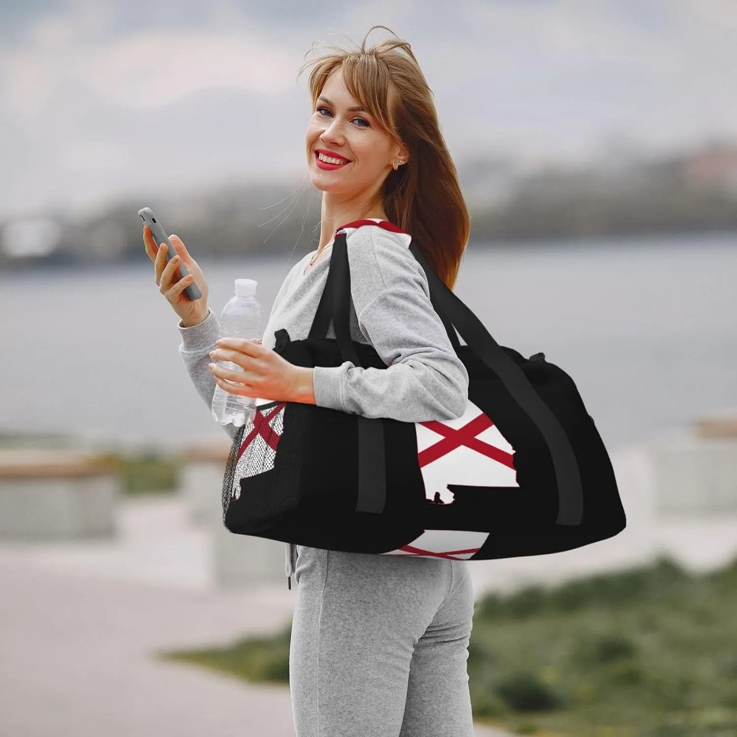 Flag Map Of Alabama Travel Duffel Bag Large Foldable Waterproof Overnight Bag For Beach Swim Bags Pool Sports Gym