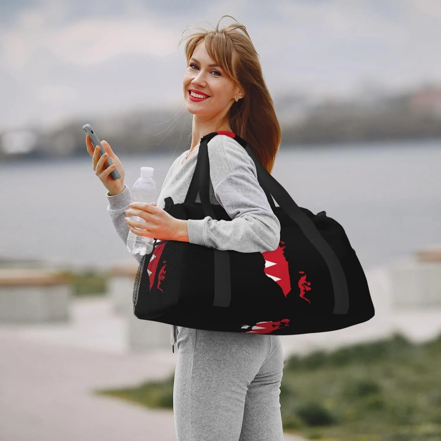 Flag Map Of Bahrain Travel Duffel Bag Large Foldable Waterproof Overnight Bag For Beach Swim Bags Pool Sports Gym