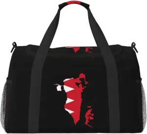 Flag Map Of Bahrain Travel Duffel Bag Large Foldable Waterproof Overnight Bag For Beach Swim Bags Pool Sports Gym