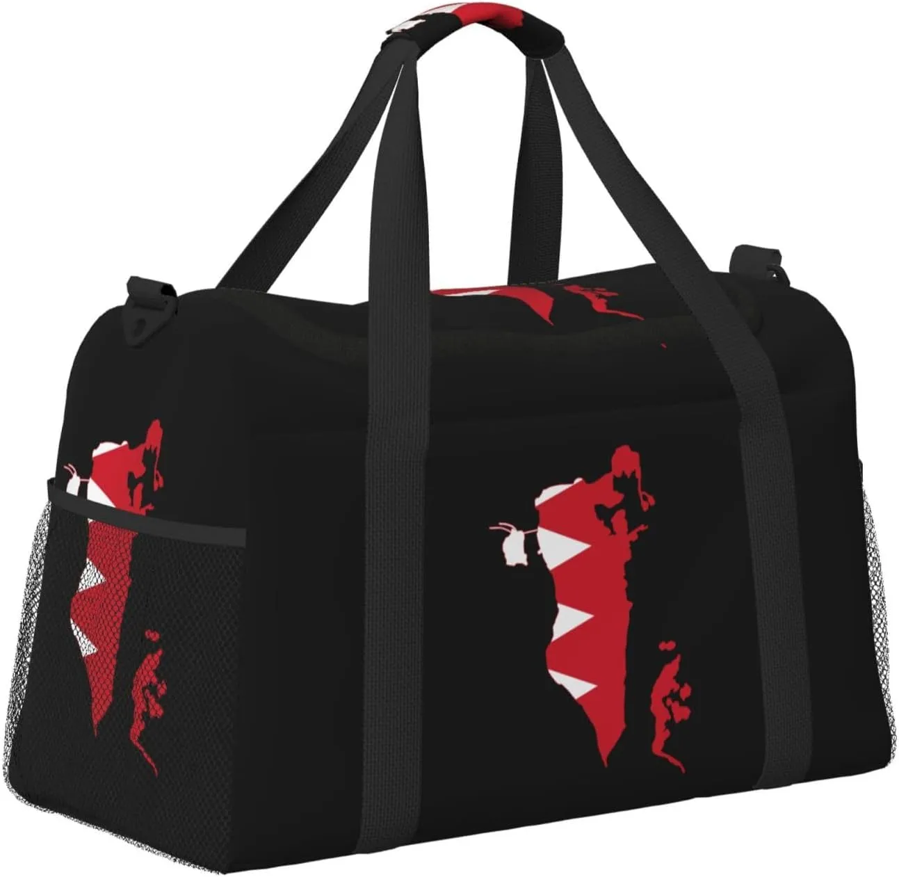 Flag Map Of Bahrain Travel Duffel Bag Large Foldable Waterproof Overnight Bag For Beach Swim Bags Pool Sports Gym