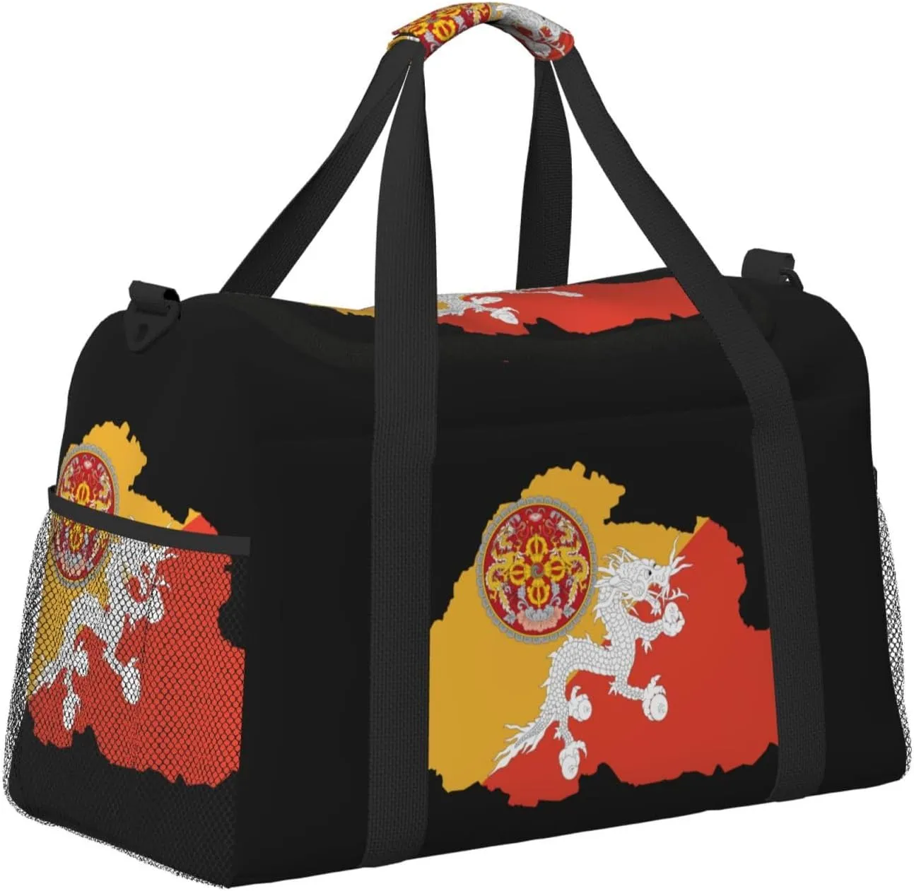 Flag Map Of Bhutan Travel Duffel Bag Large Foldable Waterproof Overnight Bag For Beach Swim Bags Pool Sports Gym