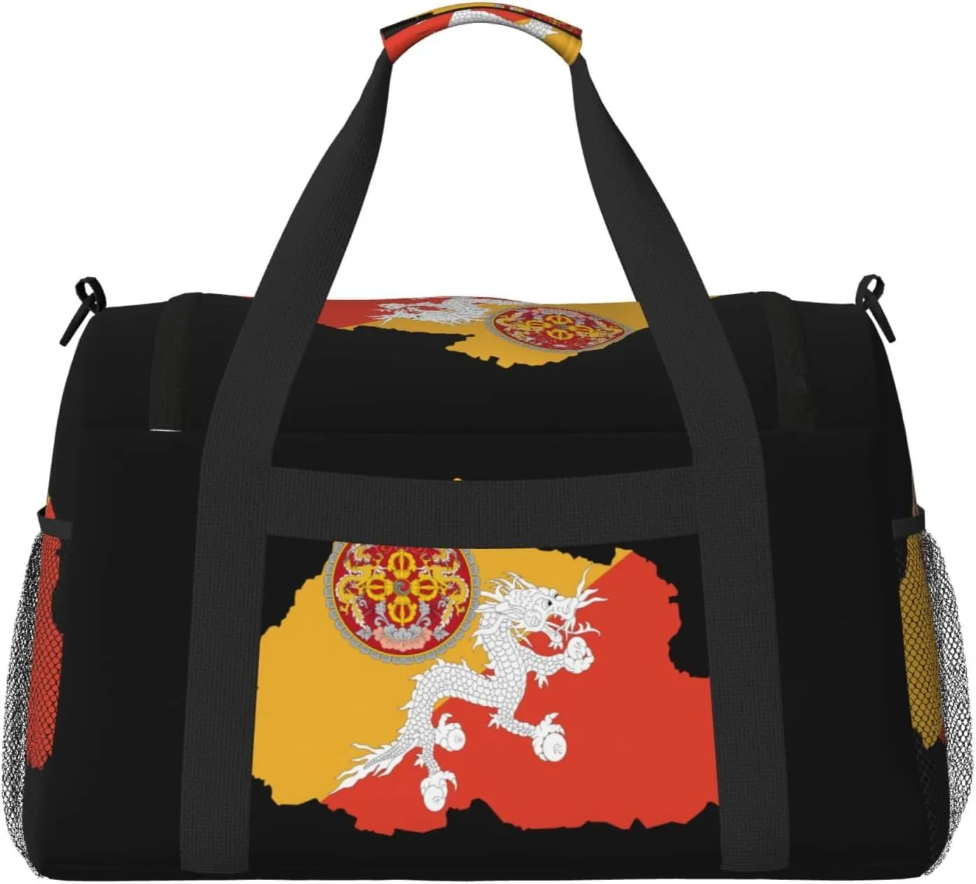 Flag Map Of Bhutan Travel Duffel Bag Large Foldable Waterproof Overnight Bag For Beach Swim Bags Pool Sports Gym