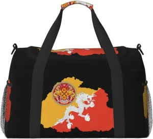 Flag Map Of Bhutan Travel Duffel Bag Large Foldable Waterproof Overnight Bag For Beach Swim Bags Pool Sports Gym