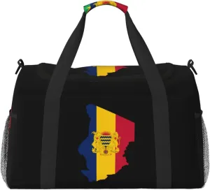 Flag Map Of Chad Travel Duffel Bag Large Foldable Waterproof Overnight Bag For Beach Swim Bags Pool Sports Gym