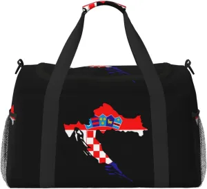 Flag Map Of Croatia Travel Duffel Bag Large Foldable Waterproof Overnight Bag For Beach Swim Bags Pool Sports Gym