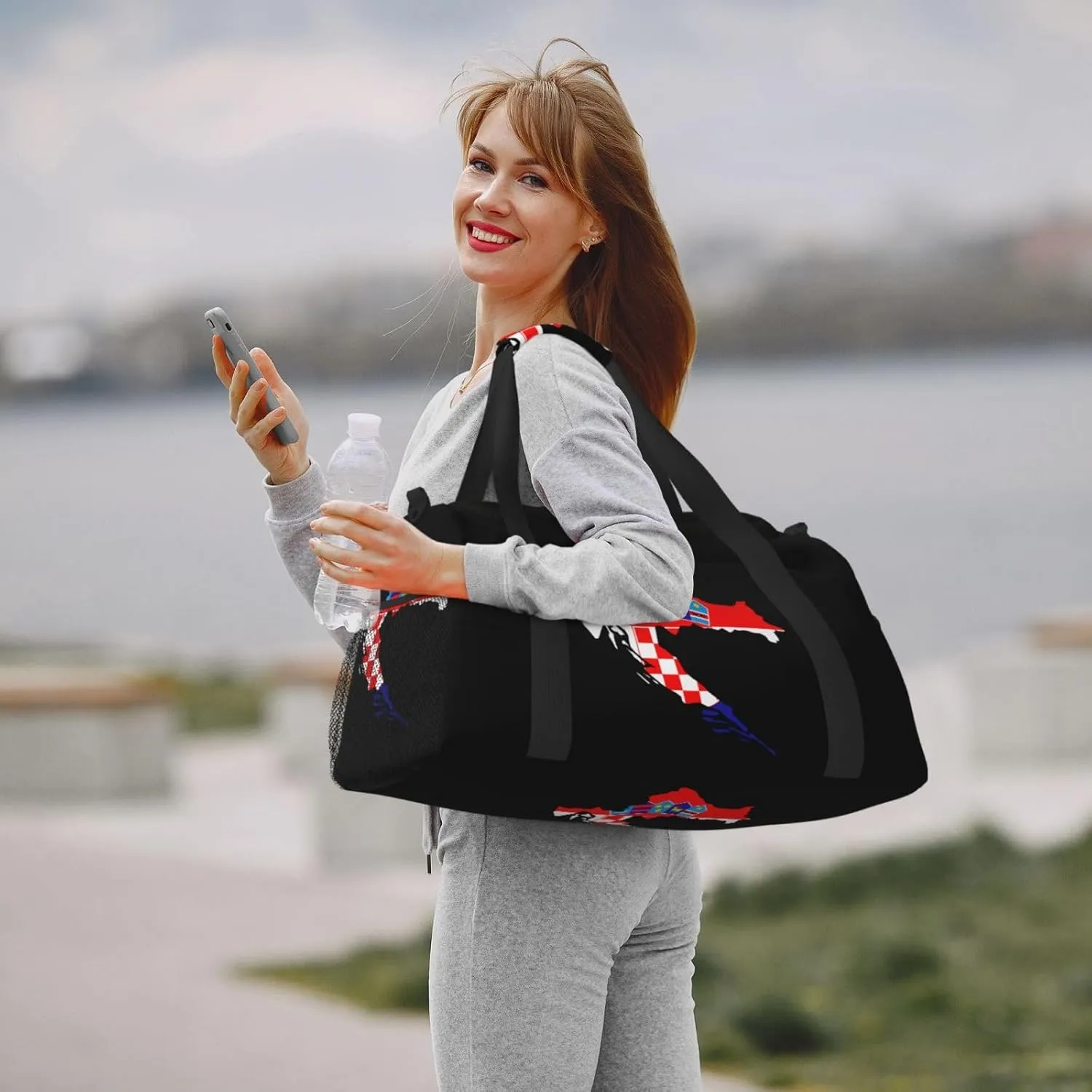 Flag Map Of Croatia Travel Duffel Bag Large Foldable Waterproof Overnight Bag For Beach Swim Bags Pool Sports Gym