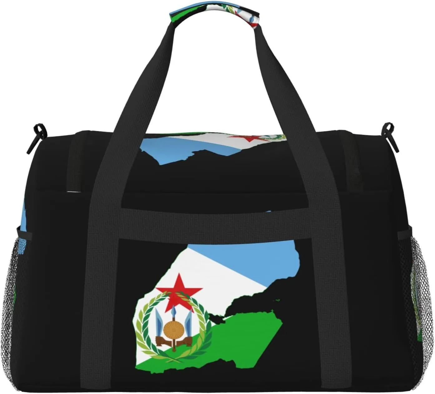 Flag Map Of Djibouti Travel Duffel Bag Large Foldable Waterproof Overnight Bag For Beach Swim Bags Pool Sports Gym