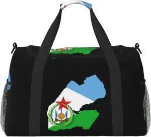 Flag Map Of Djibouti Travel Duffel Bag Large Foldable Waterproof Overnight Bag For Beach Swim Bags Pool Sports Gym