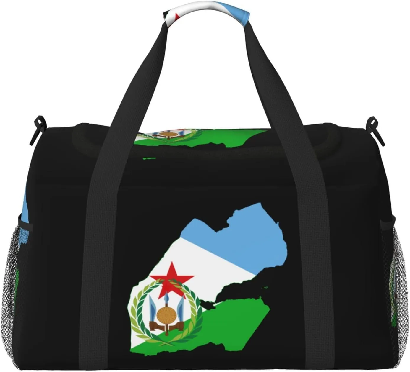 Flag Map Of Djibouti Travel Duffel Bag Large Foldable Waterproof Overnight Bag For Beach Swim Bags Pool Sports Gym