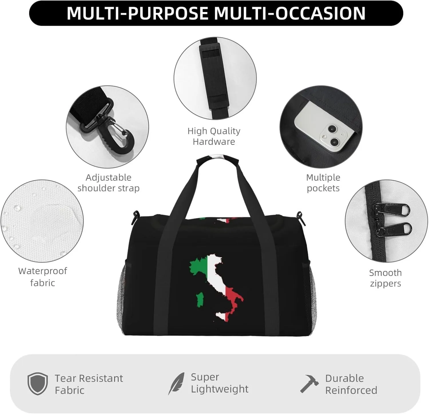 Flag Map Of Italy Travel Duffel Bag Large Foldable Waterproof Overnight Bag For Beach Swim Bags Pool Sports Gym