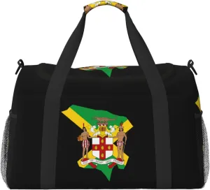 Flag Map Of Jamaica Travel Duffel Bag Large Foldable Waterproof Overnight Bag For Beach Swim Bags Pool Sports Gym