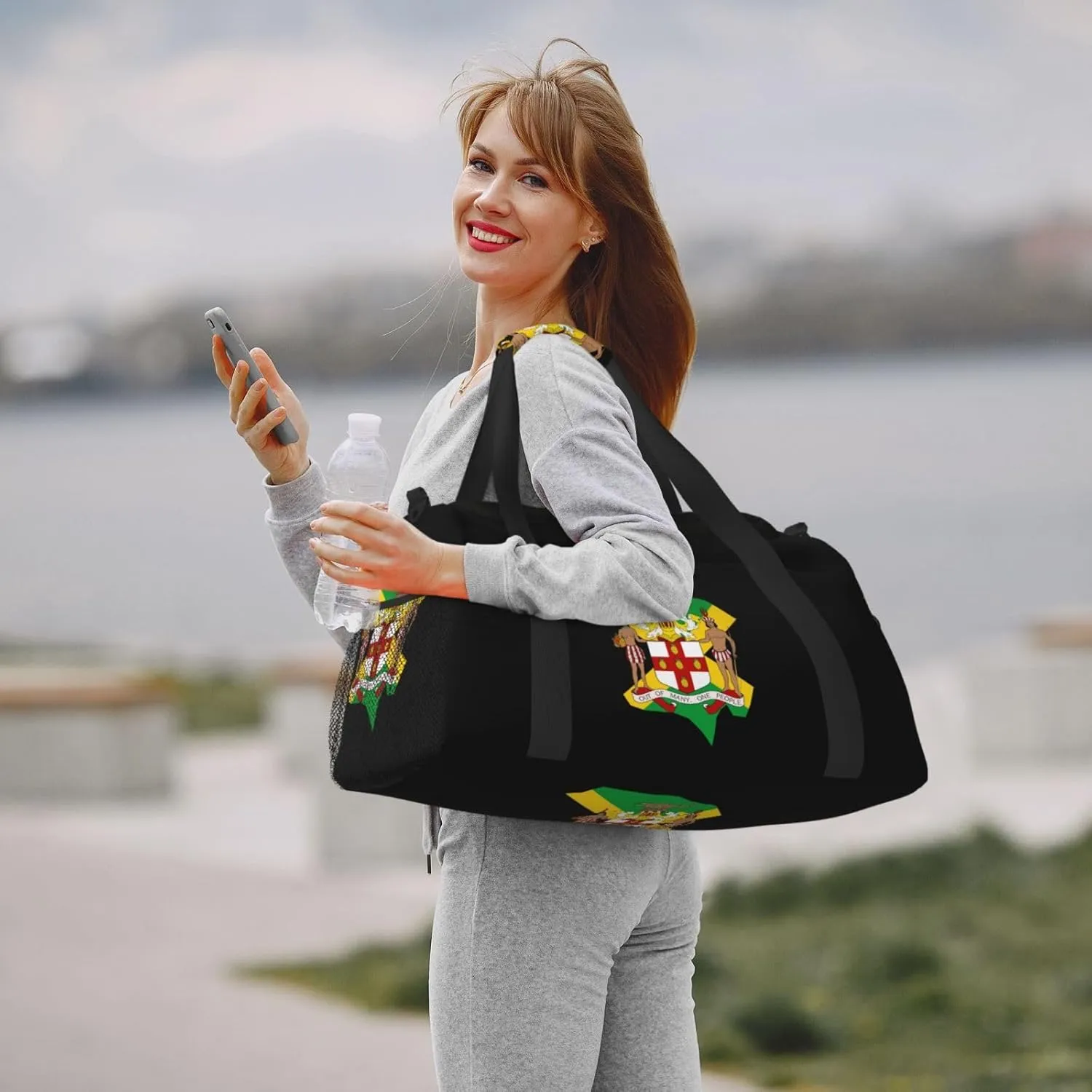 Flag Map Of Jamaica Travel Duffel Bag Large Foldable Waterproof Overnight Bag For Beach Swim Bags Pool Sports Gym