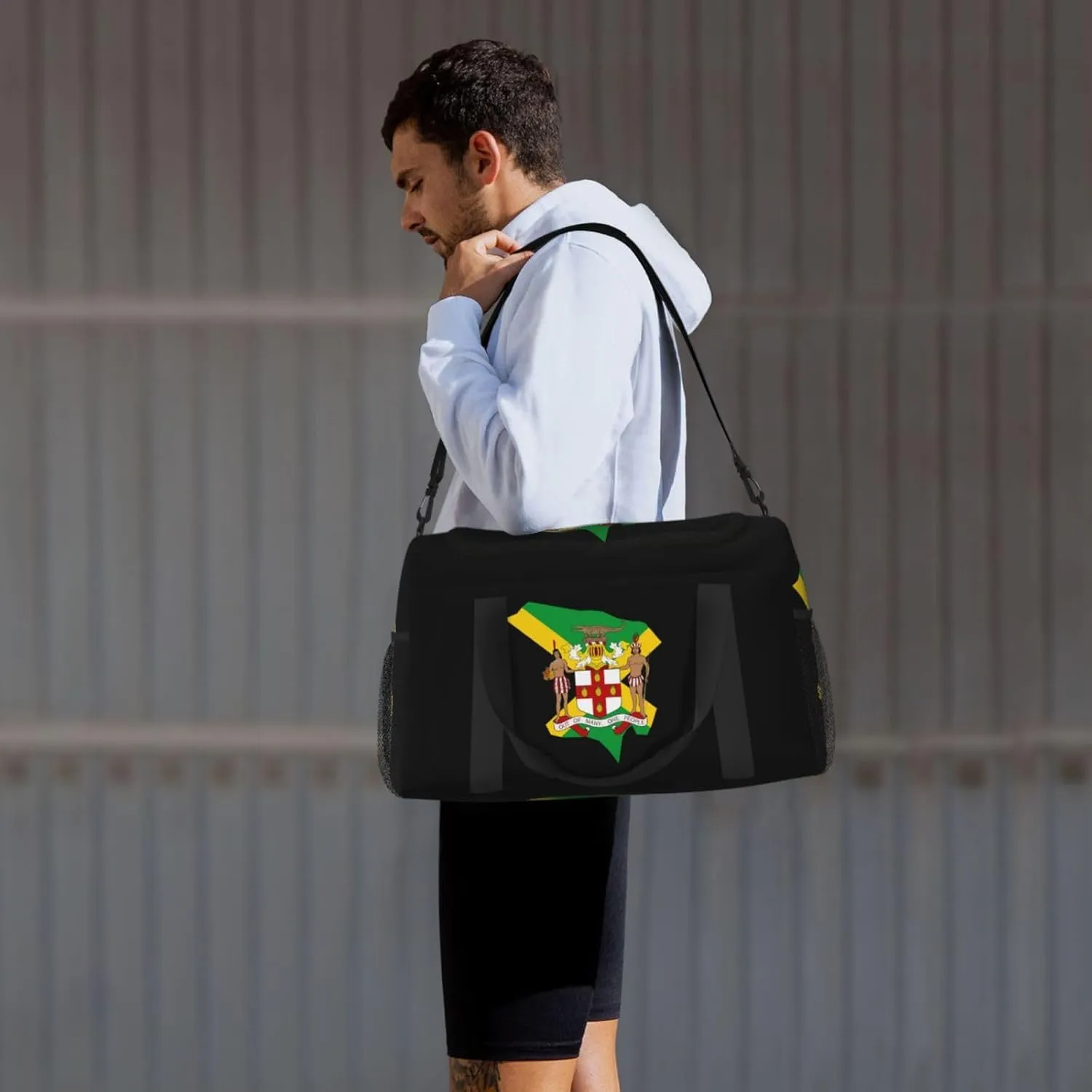 Flag Map Of Jamaica Travel Duffel Bag Large Foldable Waterproof Overnight Bag For Beach Swim Bags Pool Sports Gym