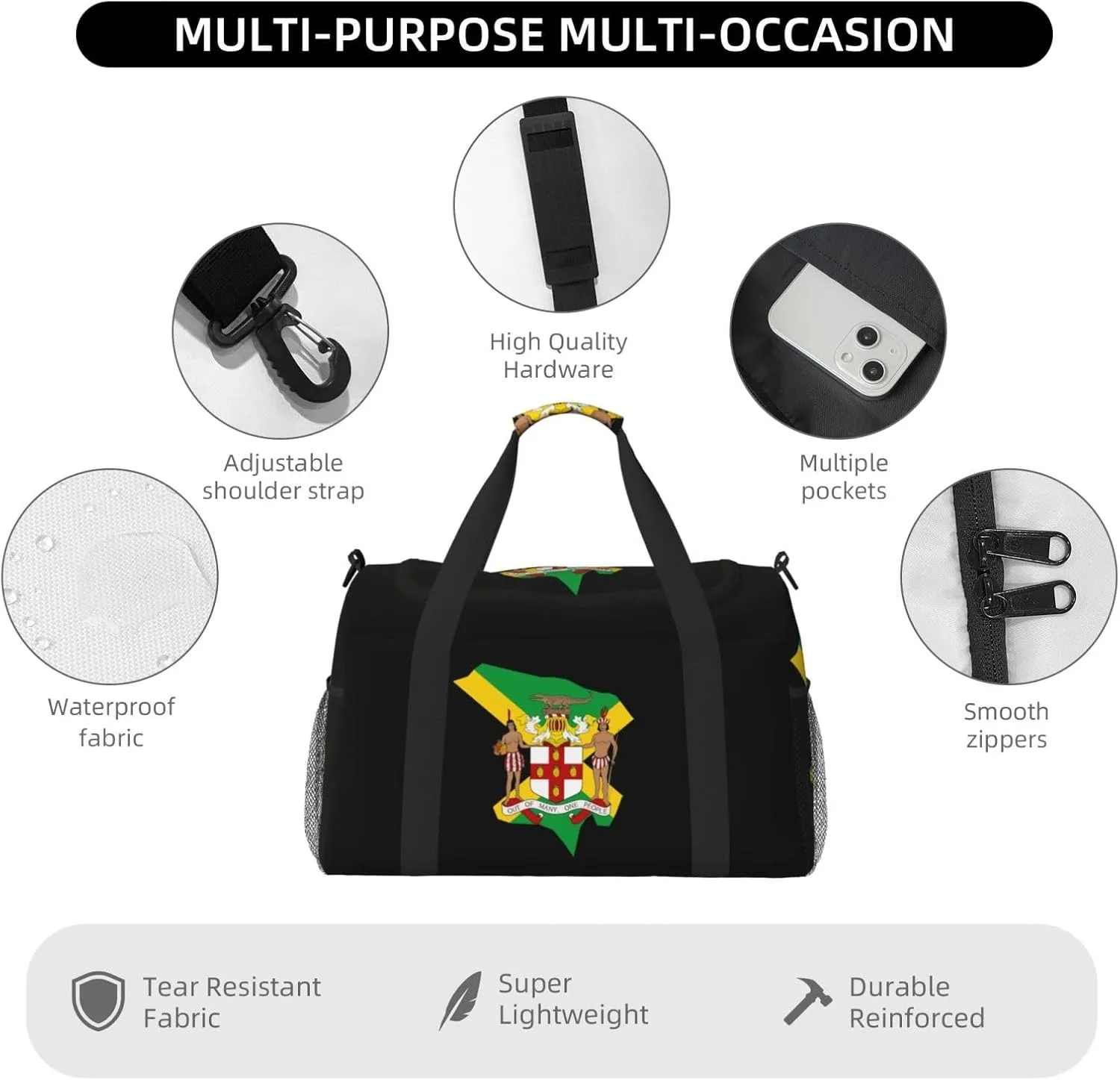 Flag Map Of Jamaica Travel Duffel Bag Large Foldable Waterproof Overnight Bag For Beach Swim Bags Pool Sports Gym