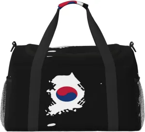Flag Map Of Korea Travel Duffel Bag Large Foldable Waterproof Overnight Bag For Beach Swim Bags Pool Sports Gym