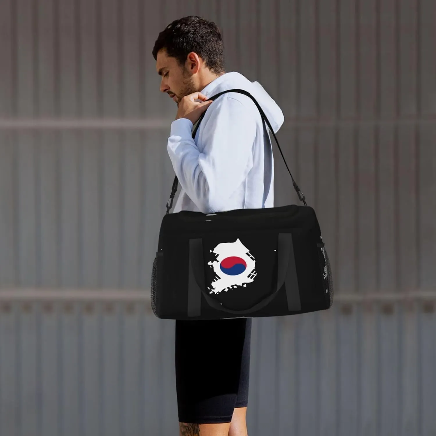 Flag Map Of Korea Travel Duffel Bag Large Foldable Waterproof Overnight Bag For Beach Swim Bags Pool Sports Gym