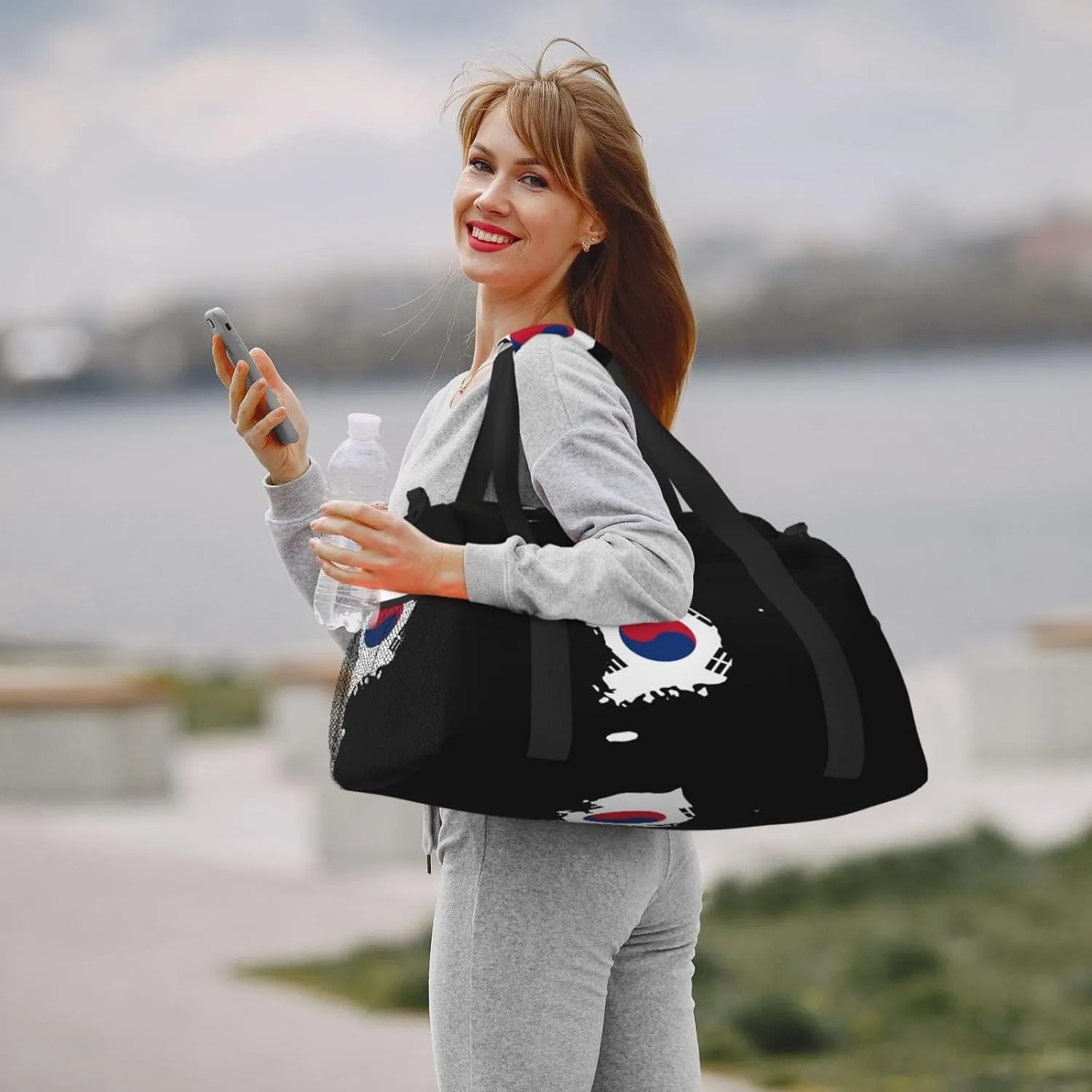 Flag Map Of Korea Travel Duffel Bag Large Foldable Waterproof Overnight Bag For Beach Swim Bags Pool Sports Gym