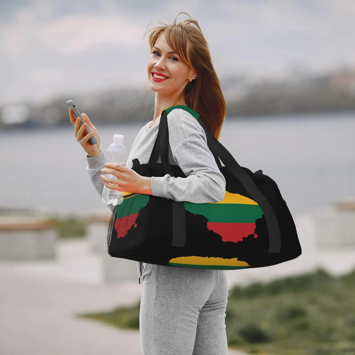 Flag Map Of Lithuania Travel Duffel Bag Large Foldable Waterproof Overnight Bag For Beach Swim Bags Pool Sports Gym