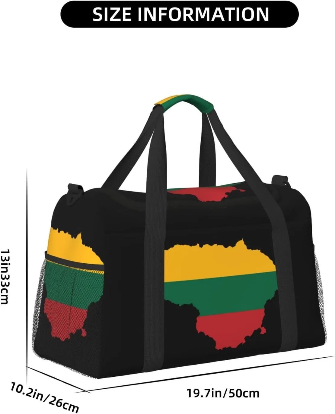 Flag Map Of Lithuania Travel Duffel Bag Large Foldable Waterproof Overnight Bag For Beach Swim Bags Pool Sports Gym