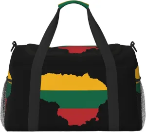 Flag Map Of Lithuania Travel Duffel Bag Large Foldable Waterproof Overnight Bag For Beach Swim Bags Pool Sports Gym