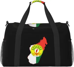 Flag Map Of Madagascar Travel Duffel Bag Large Foldable Waterproof Overnight Bag For Beach Swim Bags Pool Sports Gym