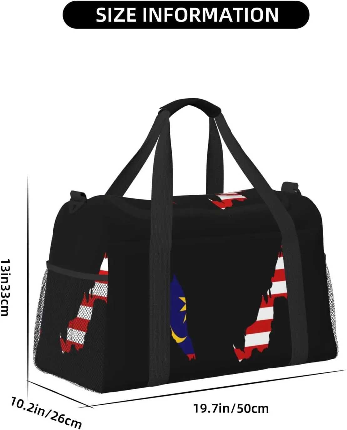 Flag Map Of Malaysia Travel Duffel Bag Large Foldable Waterproof Overnight Bag For Beach Swim Bags Pool Sports Gym