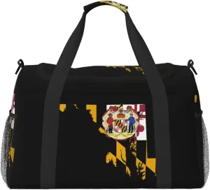 Flag Map Of Maryland Travel Duffel Bag Large Foldable Waterproof Overnight Bag For Beach Swim Bags Pool Sports Gym
