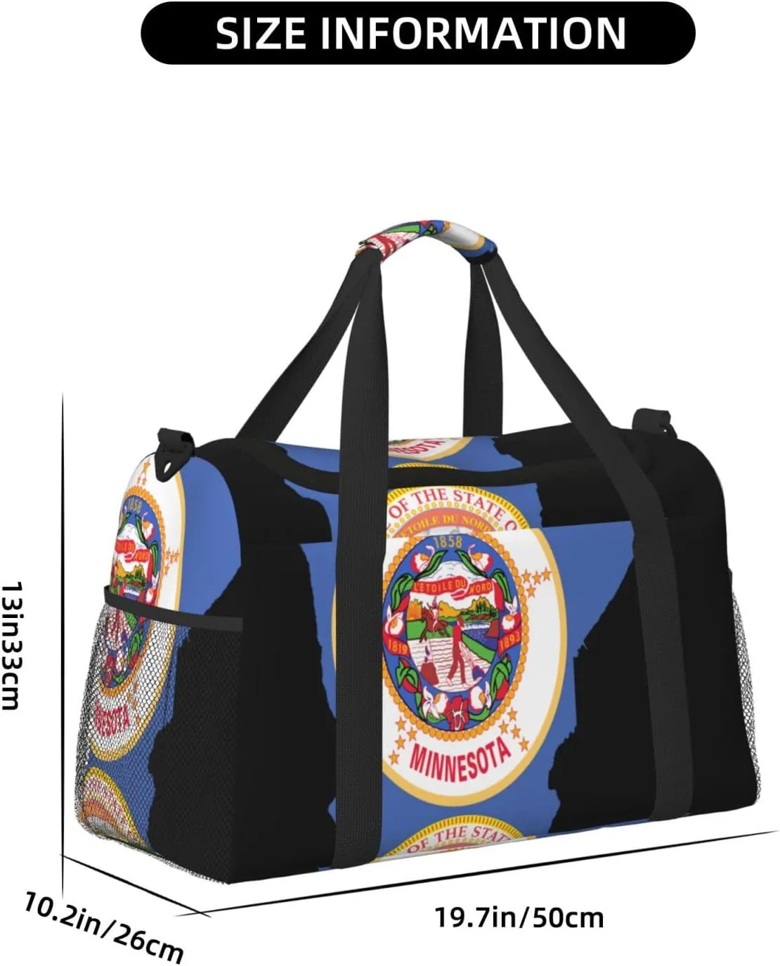 Flag Map Of Minnesota Travel Duffel Bag Large Foldable Waterproof Overnight Bag For Beach Swim Bags Pool Sports Gym