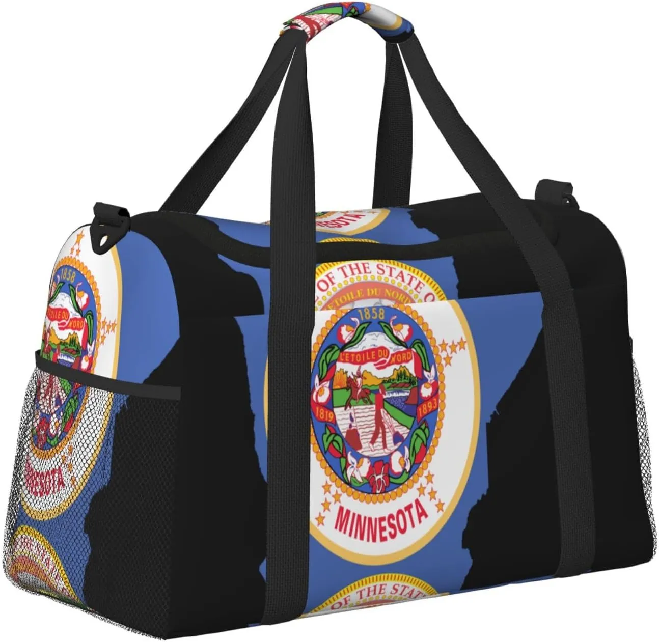 Flag Map Of Minnesota Travel Duffel Bag Large Foldable Waterproof Overnight Bag For Beach Swim Bags Pool Sports Gym