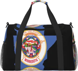 Flag Map Of Minnesota Travel Duffel Bag Large Foldable Waterproof Overnight Bag For Beach Swim Bags Pool Sports Gym