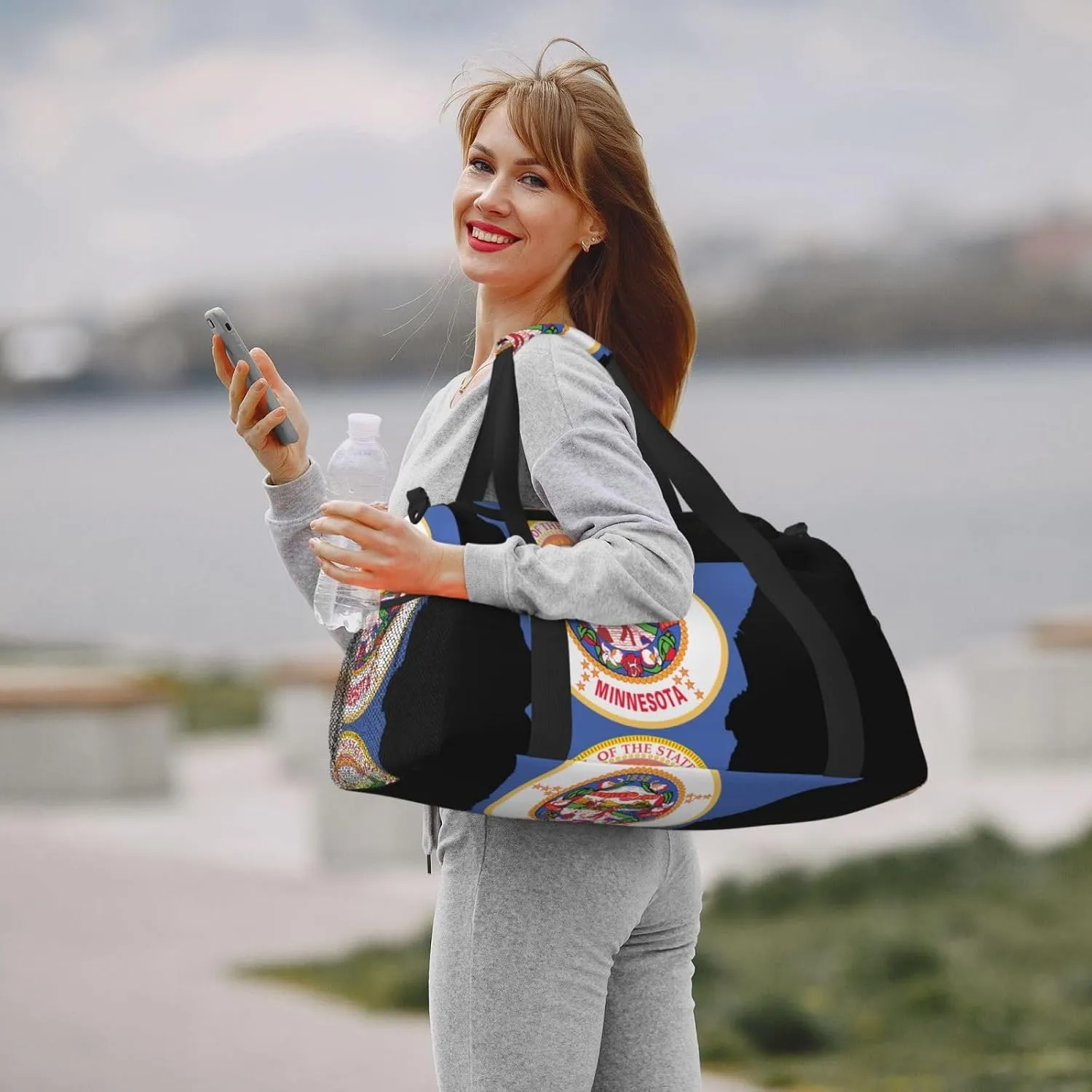 Flag Map Of Minnesota Travel Duffel Bag Large Foldable Waterproof Overnight Bag For Beach Swim Bags Pool Sports Gym