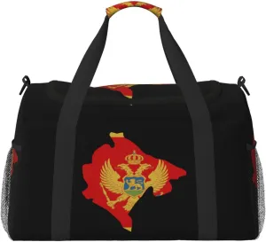 Flag Map Of Montenegro Travel Duffel Bag Large Foldable Waterproof Overnight Bag For Beach Swim Bags Pool Sports Gym