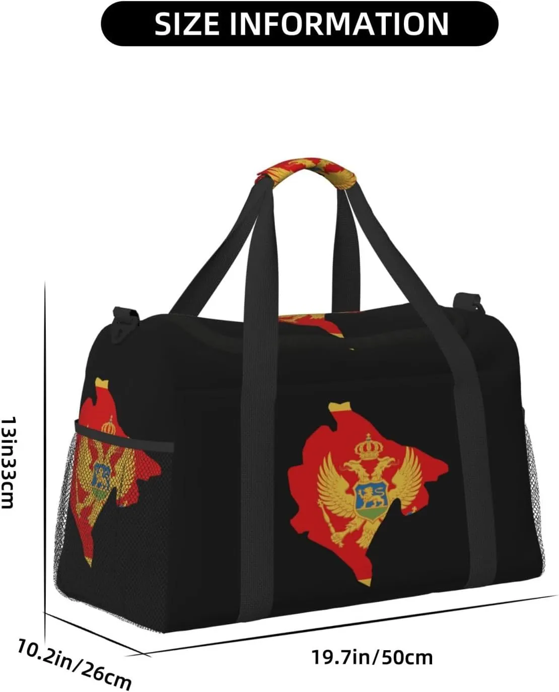 Flag Map Of Montenegro Travel Duffel Bag Large Foldable Waterproof Overnight Bag For Beach Swim Bags Pool Sports Gym