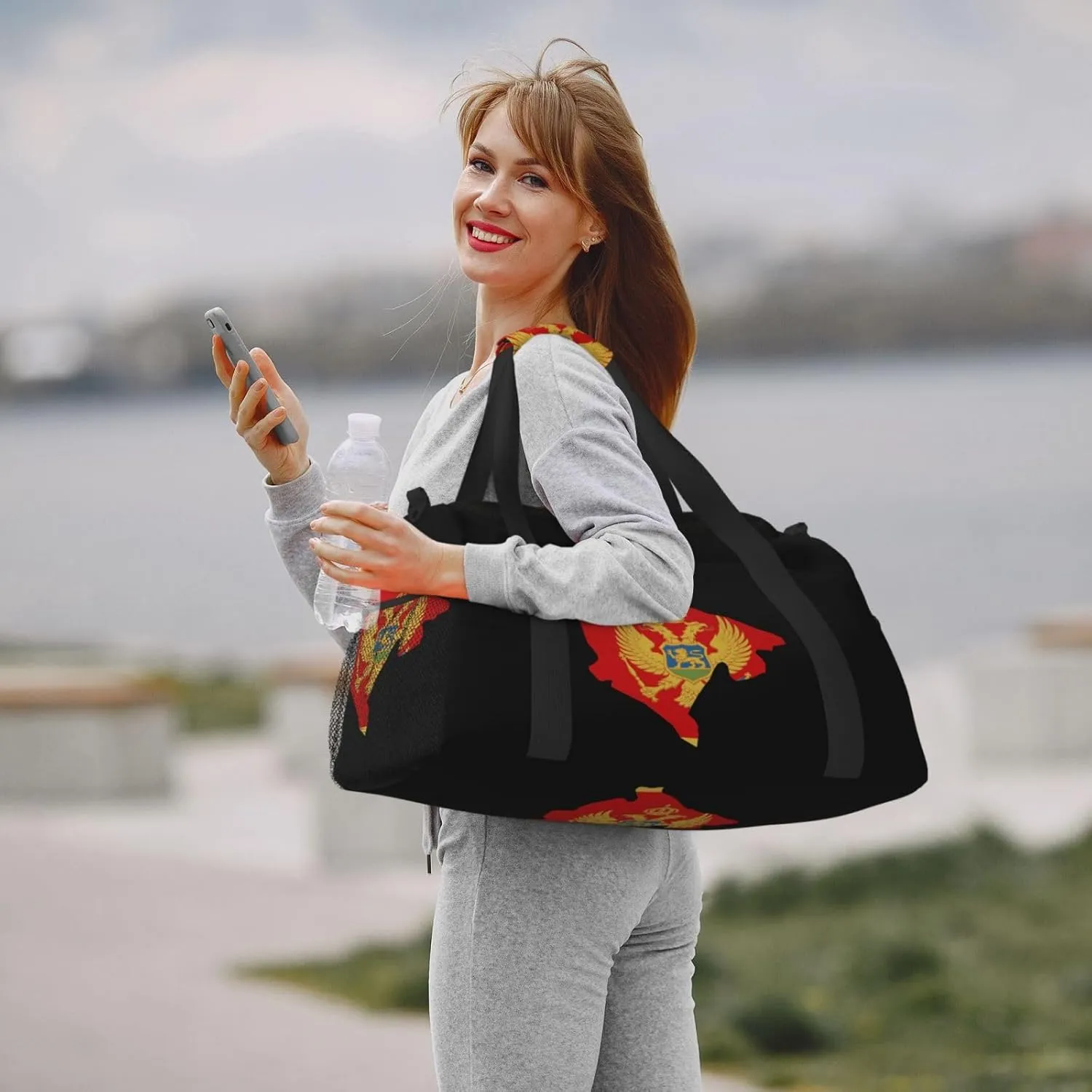Flag Map Of Montenegro Travel Duffel Bag Large Foldable Waterproof Overnight Bag For Beach Swim Bags Pool Sports Gym