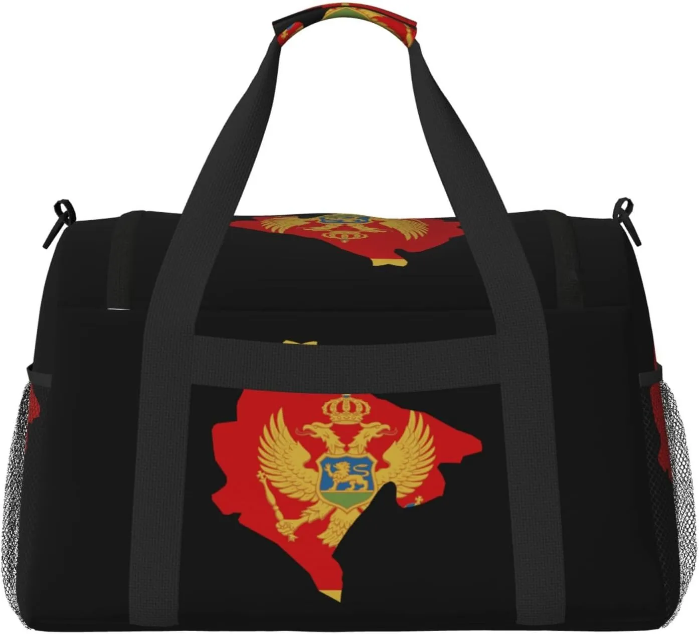 Flag Map Of Montenegro Travel Duffel Bag Large Foldable Waterproof Overnight Bag For Beach Swim Bags Pool Sports Gym
