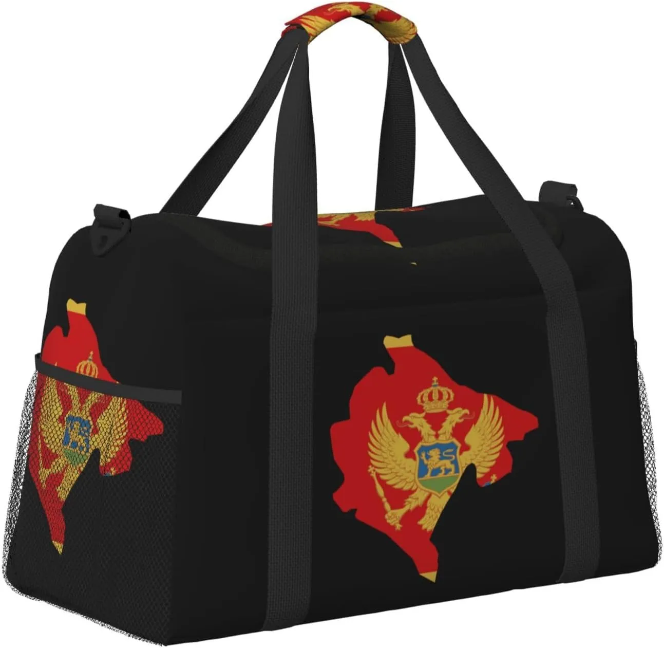 Flag Map Of Montenegro Travel Duffel Bag Large Foldable Waterproof Overnight Bag For Beach Swim Bags Pool Sports Gym