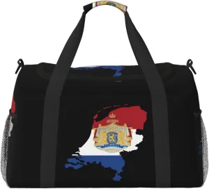 Flag Map Of Netherlands Travel Duffel Bag Large Foldable Waterproof Overnight Bag For Beach Swim Bags Pool Sports Gym