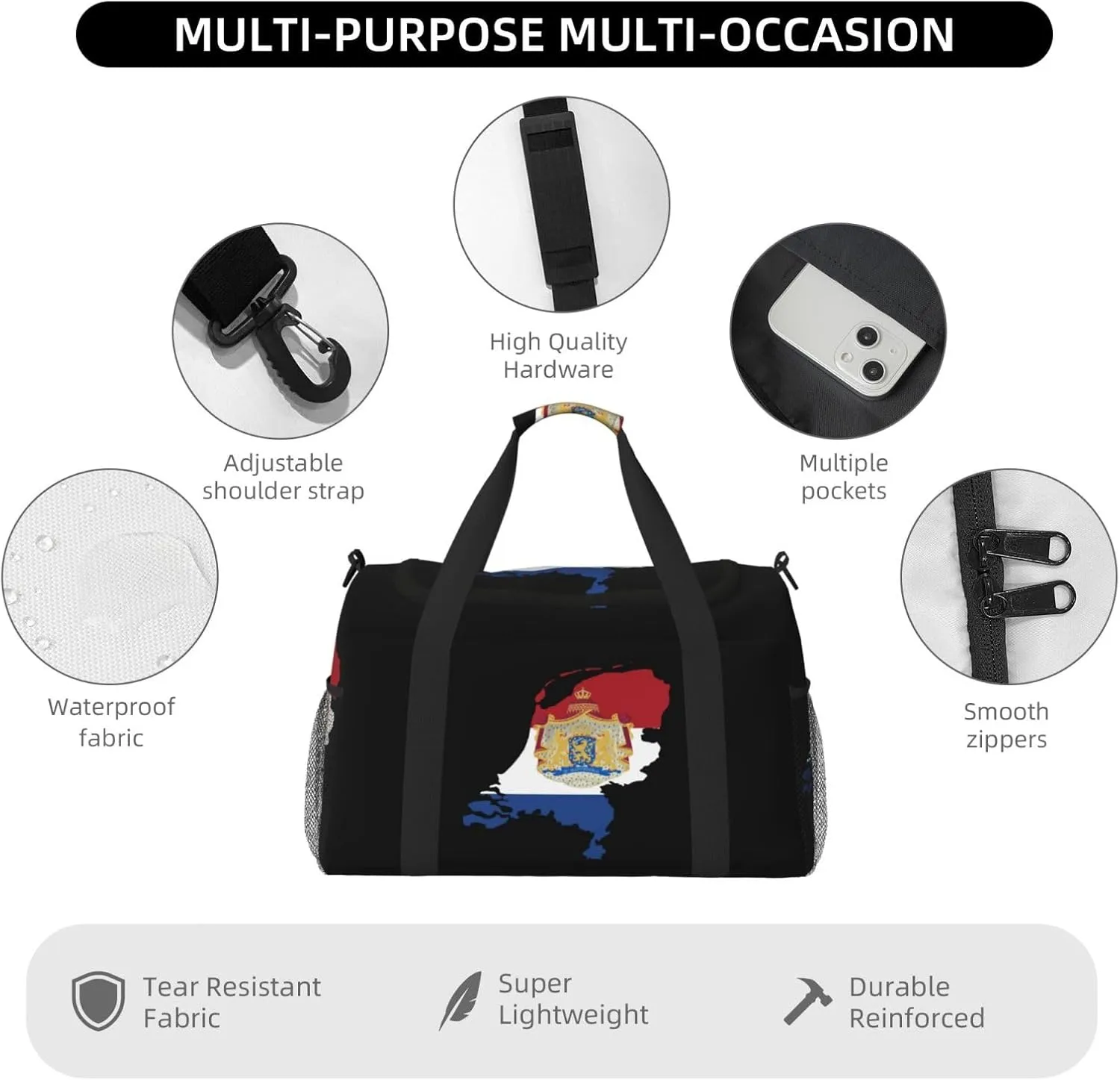 Flag Map Of Netherlands Travel Duffel Bag Large Foldable Waterproof Overnight Bag For Beach Swim Bags Pool Sports Gym