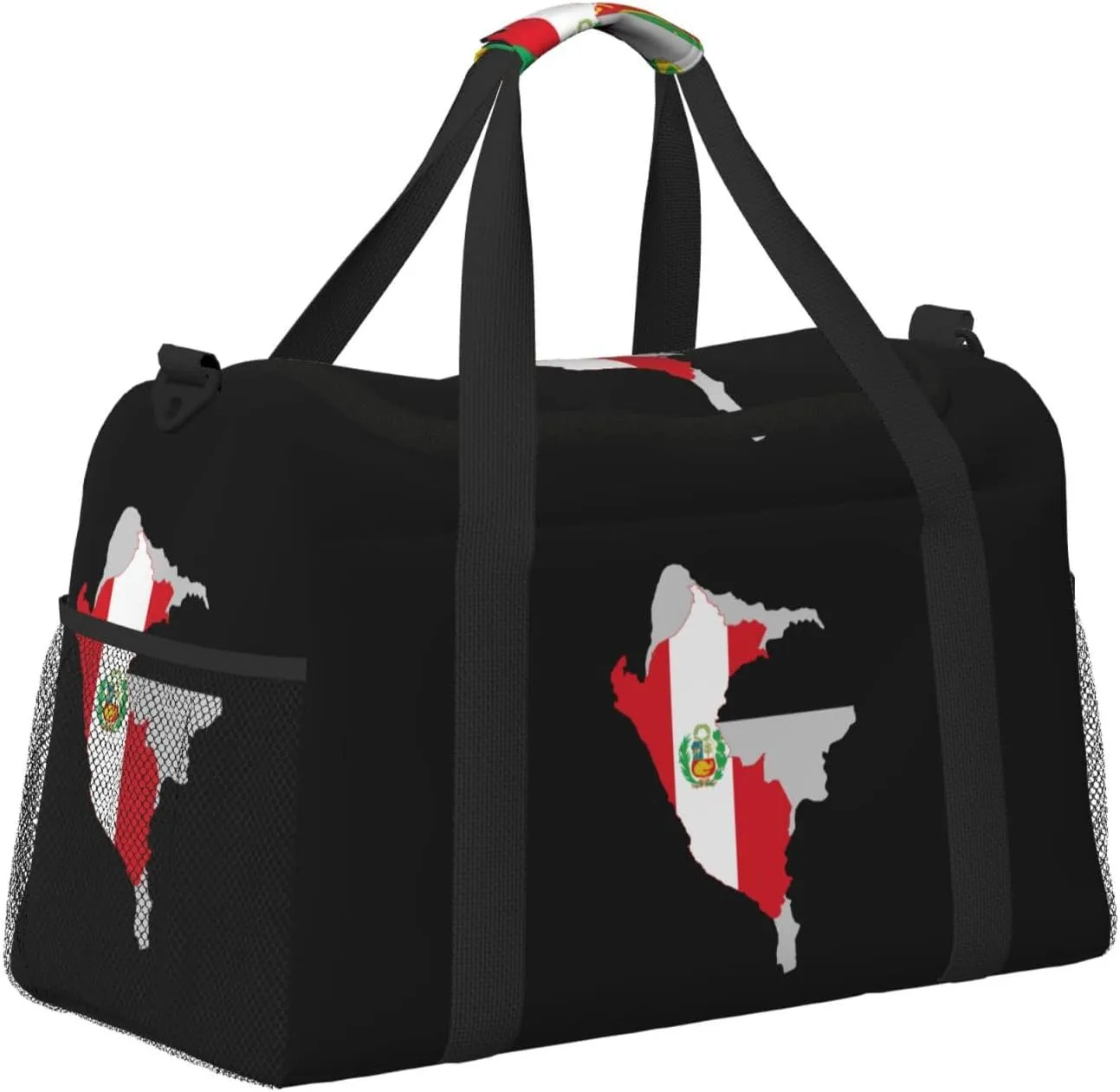 Flag Map Of Peru Travel Duffel Bag Large Foldable Waterproof Overnight Bag For Beach Swim Bags Pool Sports Gym