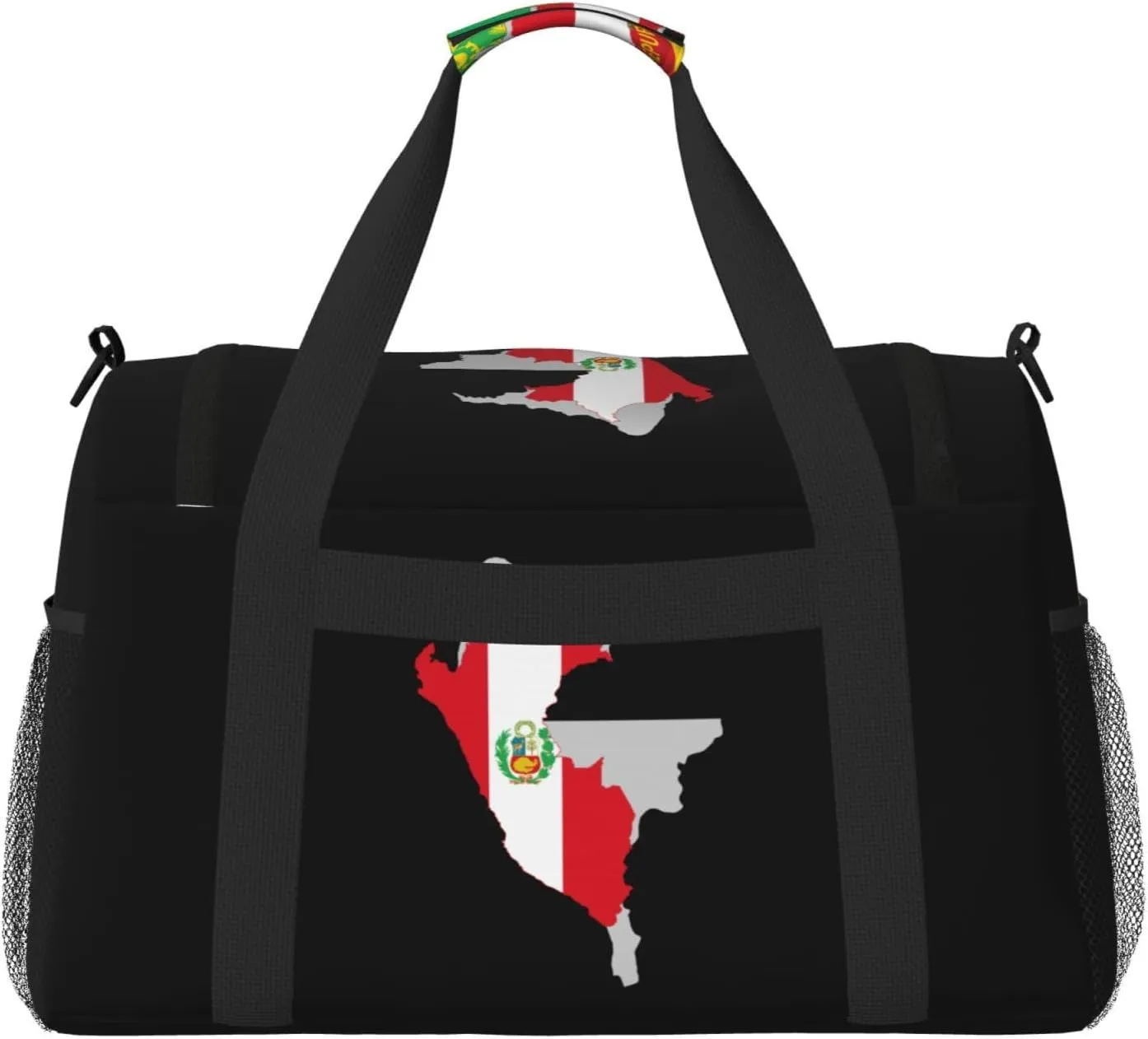 Flag Map Of Peru Travel Duffel Bag Large Foldable Waterproof Overnight Bag For Beach Swim Bags Pool Sports Gym