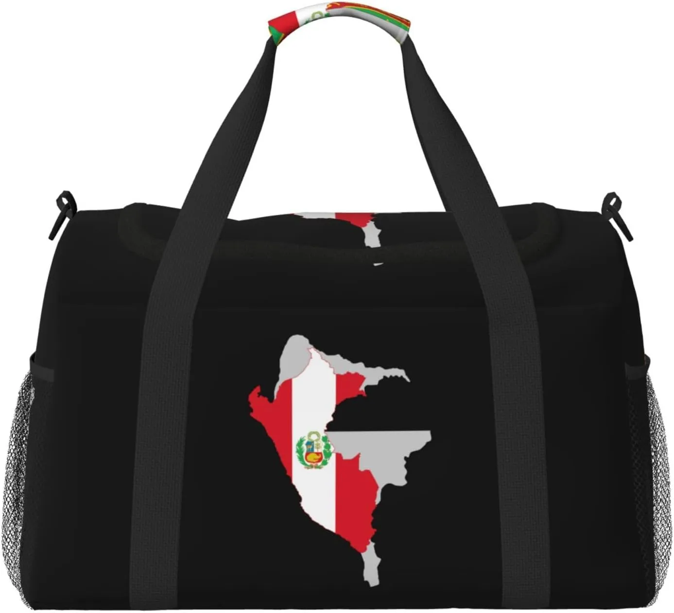 Flag Map Of Peru Travel Duffel Bag Large Foldable Waterproof Overnight Bag For Beach Swim Bags Pool Sports Gym