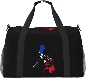 Flag Map Of Philippines Travel Duffel Bag Large Foldable Waterproof Overnight Bag For Beach Swim Bags Pool Sports Gym