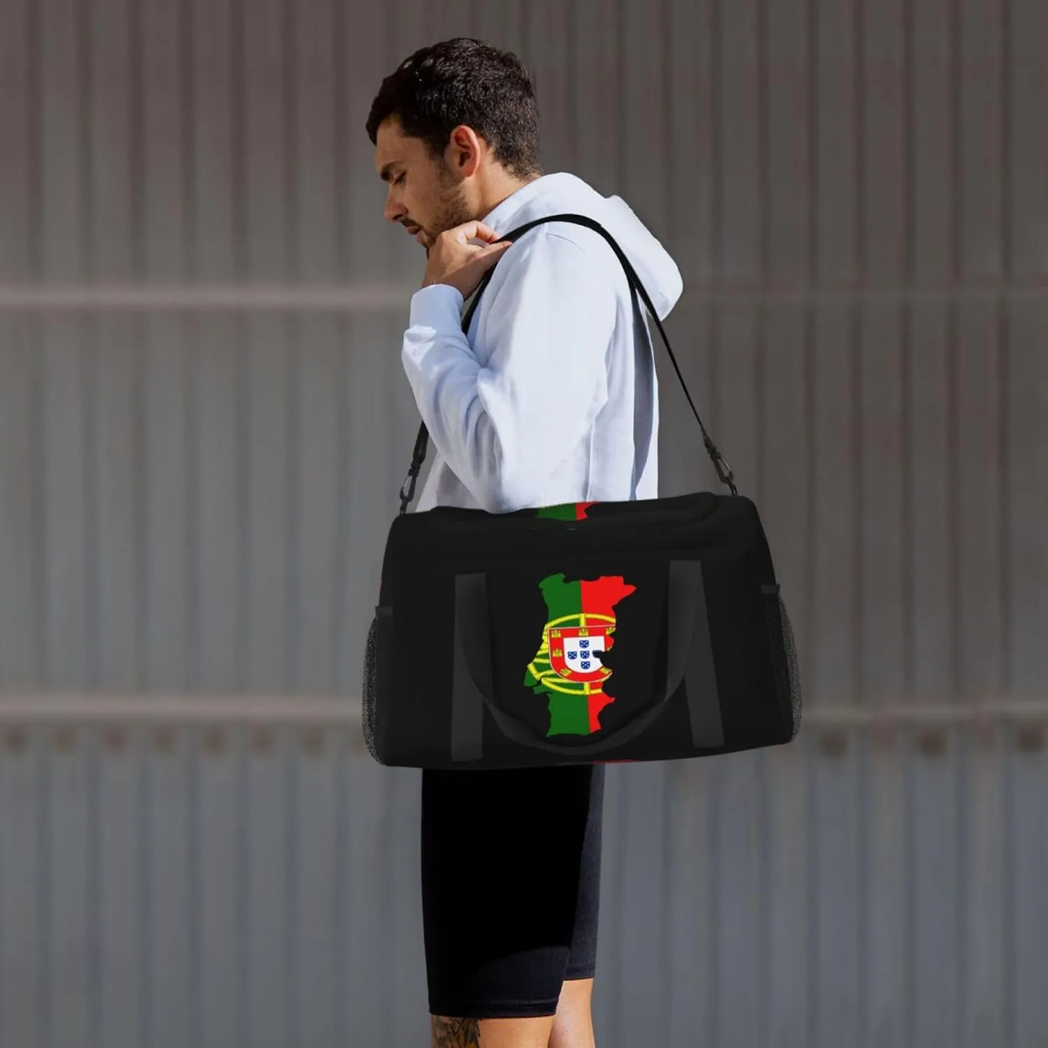 Flag Map Of Portugal Travel Duffel Bag Large Foldable Waterproof Overnight Bag For Beach Swim Bags Pool Sports Gym