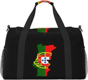 Flag Map Of Portugal Travel Duffel Bag Large Foldable Waterproof Overnight Bag For Beach Swim Bags Pool Sports Gym