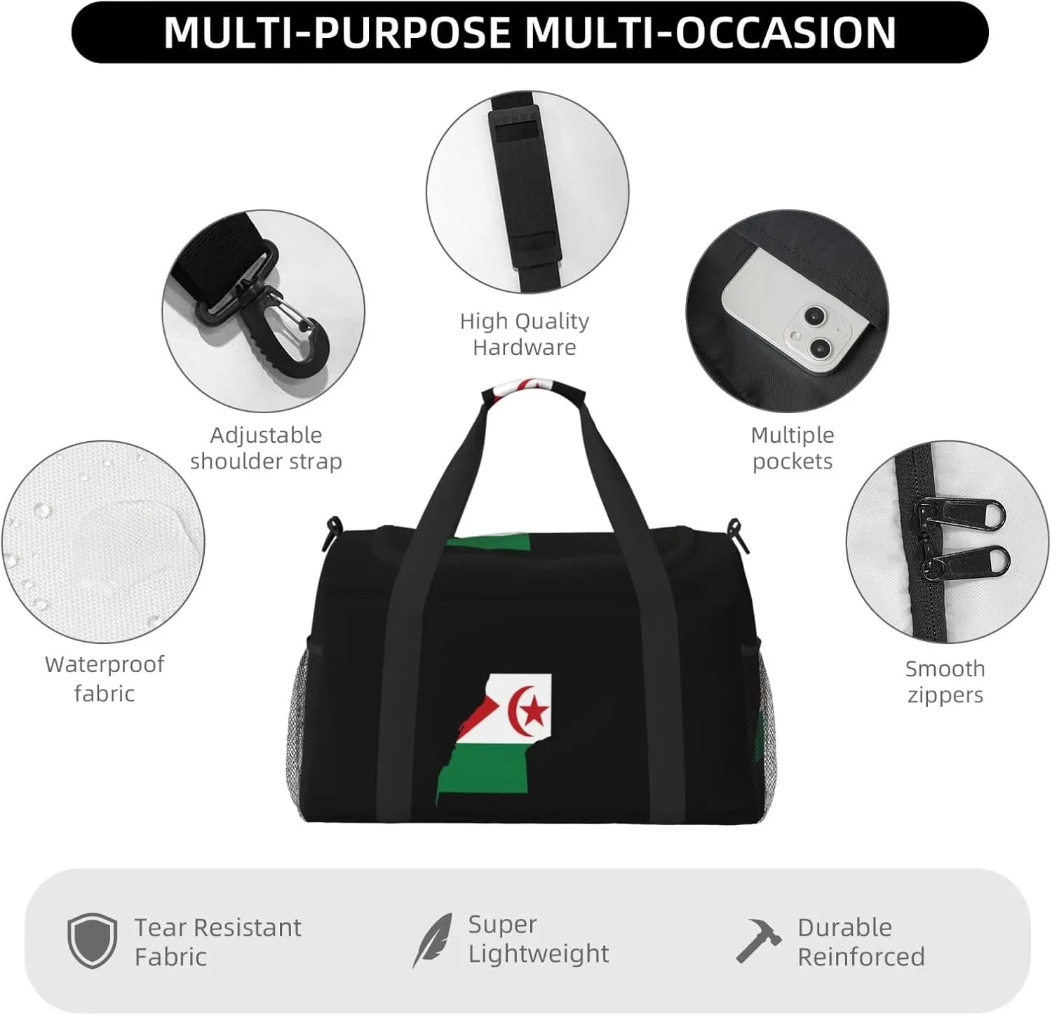 Flag Map Of Saharan Travel Duffel Bag Large Foldable Waterproof Overnight Bag For Beach Swim Bags Pool Sports Gym